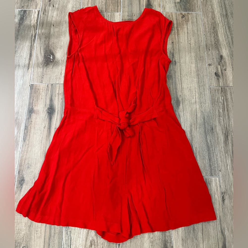 Zara Basic Red Short Romper with Waist Detail Size Small